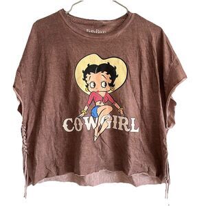 Betty boop Cowgirl vintage style Short Tshirt side lacing details Sz XL